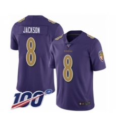 Men's Nike Baltimore Ravens #8 Lamar Jackson Limited Purple Rush Vapor Untouchable 100th Season NFL Jersey