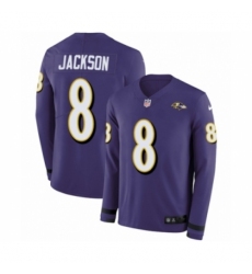 Men's Nike Baltimore Ravens #8 Lamar Jackson Limited Purple Therma Long Sleeve NFL Jersey