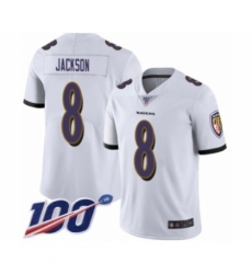 Men's Nike Baltimore Ravens #8 Lamar Jackson White Vapor Untouchable Limited Player 100th Season NFL Jersey