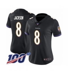 Women's Nike Baltimore Ravens #8 Lamar Jackson Black Alternate Vapor Untouchable Limited Player 100th Season NFL Jersey