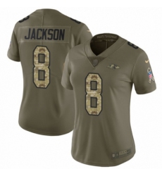 Women's Nike Baltimore Ravens #8 Lamar Jackson Limited Olive/Camo Salute to Service NFL Jersey