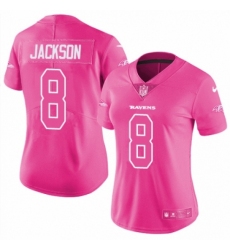 Women's Nike Baltimore Ravens #8 Lamar Jackson Limited Pink Rush Fashion NFL Jersey