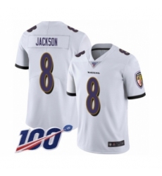 Youth Nike Baltimore Ravens #8 Lamar Jackson White Vapor Untouchable Limited Player 100th Season NFL Jersey