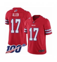 Men's Nike Buffalo Bills #17 Josh Allen Limited Red Rush Vapor Untouchable 100th Season NFL Jersey