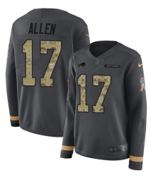Women's Nike Buffalo Bills #17 Josh Allen Anthracite Salute to Service Stitched NFL Limited Therma Long Sleeve Jersey