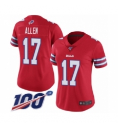 Women's Nike Buffalo Bills #17 Josh Allen Limited Red Rush Vapor Untouchable 100th Season NFL Jersey