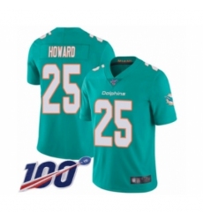 Men's Miami Dolphins #25 Xavien Howard Aqua Green Team Color Vapor Untouchable Limited Player 100th Season Football Jersey