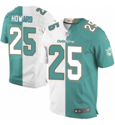 Men's Nike Miami Dolphins #25 Xavien Howard Elite Aqua Green/White Split Fashion NFL Jersey