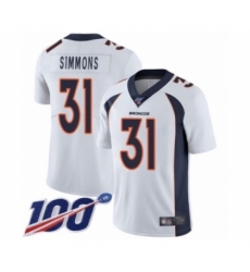 Men's Denver Broncos #31 Justin Simmons White Vapor Untouchable Limited Player 100th Season Football Jersey