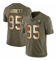 Men's Nike Cleveland Browns #95 Myles Garrett Limited Olive/Gold 2017 Salute to Service NFL Jersey