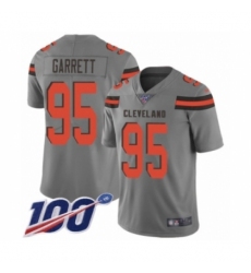 Youth Cleveland Browns #95 Myles Garrett Limited Gray Inverted Legend 100th Season Football Jersey
