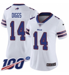 Women's Buffalo Bills #14 Stefon Diggs White Stitched 100th Season Vapor Untouchable Limited Jersey