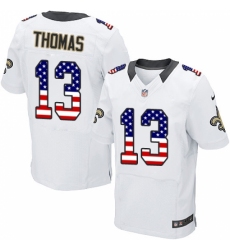 Men's Nike New Orleans Saints #13 Michael Thomas Elite White Road USA Flag Fashion NFL Jersey