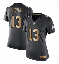 Women's Nike New Orleans Saints #13 Michael Thomas Limited Black/Gold Salute to Service NFL Jersey