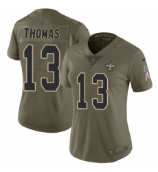 Women's Nike New Orleans Saints #13 Michael Thomas Limited Olive 2017 Salute to Service NFL Jersey