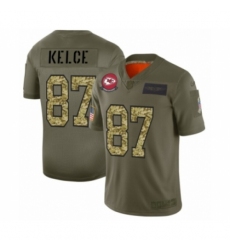 Men's Kansas City Chiefs #87 Travis Kelce 2019 Olive Camo Salute to Service Limited Jersey