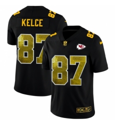 Men's Kansas City Chiefs #87 Travis Kelce Black Nike Golden Sequin Vapor Limited NFL Jersey
