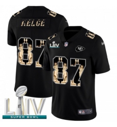 Men's Kansas City Chiefs #87 Travis Kelce Carbon Black Super Bowl LIV 2020 Vapor Statue Of Liberty Limited NFL Jersey