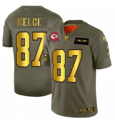 Men's Kansas City Chiefs #87 Travis Kelce NFL Nike Olive Gold 2019 Salute to Service Limited Jersey
