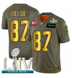 Men's Kansas City Chiefs #87 Travis Kelce NFL Nike Olive Gold Super Bowl LIV 2020 2019 Salute to Service Limited Jersey