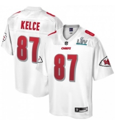 Men's Kansas City Chiefs #87 Travis Kelce NFL Pro Line White Super Bowl LIV Champions Jersey