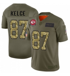 Men's Kansas City Chiefs #87 Travis Kelce Nike 2019 Olive Camo Salute To Service Limited NFL Jersey