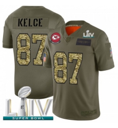 Men's Kansas City Chiefs #87 Travis Kelce Nike 2019 Olive Camo Super Bowl LIV 2020 Salute To Service Limited NFL Jersey