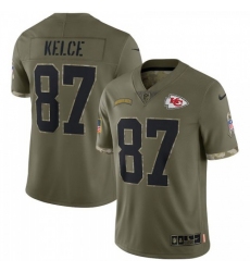 Men's Kansas City Chiefs #87 Travis Kelce Nike 2022 Salute To Service Limited Jersey - Olive