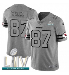 Men's Kansas City Chiefs #87 Travis Kelce Nike Gray Super Bowl LIV 2020 Gridiron II Vapor Untouchable Limited NFL Jersey