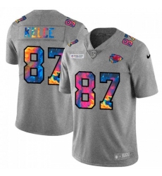 Men's Kansas City Chiefs #87 Travis Kelce Nike Multi-Color 2020 NFL Crucial Catch NFL Jersey Greyheather