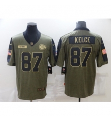 Men's Kansas City Chiefs #87 Travis Kelce Nike Olive 2021 Salute To Service Limited Player Jersey