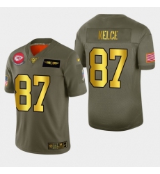 Men's Kansas City Chiefs #87 Travis Kelce Nike Olive Gold 2019 Salute to Service Limited NFL 100 Jersey