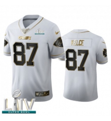 Men's Kansas City Chiefs #87 Travis Kelce Nike White Golden Super Bowl LIV 2020 Edition Vapor Limited NFL 100 Jersey