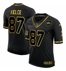 Men's Kansas City Chiefs #87 Travis Kelce Olive Gold Nike 2020 Salute To Service Limited Jersey
