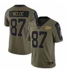 Men's Kansas City Chiefs #87 Travis Kelce Olive Nike 2021 Salute To Service Limited Player Jersey