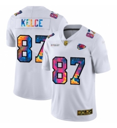 Men's Kansas City Chiefs #87 Travis Kelce White Nike Multi-Color 2020 NFL Crucial Catch Limited NFL Jersey