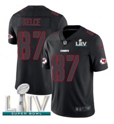 Men's Nike Kansas City Chiefs #87 Travis Kelce Black Super Bowl LIV 2020 Stitched NFL Limited Rush Impact Jersey