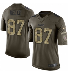 Men's Nike Kansas City Chiefs #87 Travis Kelce Elite Green Salute to Service NFL Jersey