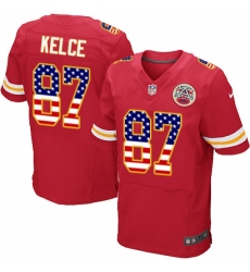 Men's Nike Kansas City Chiefs #87 Travis Kelce Elite Red Home USA Flag Fashion NFL Jersey