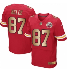 Men's Nike Kansas City Chiefs #87 Travis Kelce Elite Red/Gold Team Color NFL Jersey