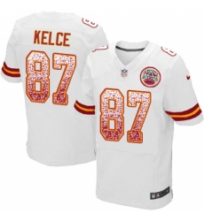 Men's Nike Kansas City Chiefs #87 Travis Kelce Elite White Road Drift Fashion NFL Jersey