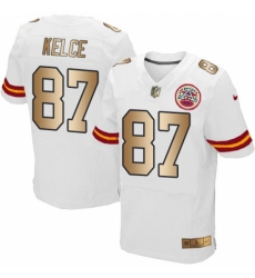 Men's Nike Kansas City Chiefs #87 Travis Kelce Elite White/Gold NFL Jersey