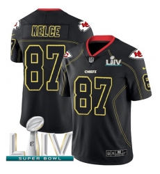 Men's Nike Kansas City Chiefs #87 Travis Kelce Lights Out Black Super Bowl LIV 2020 Stitched NFL Limited Rush Jersey