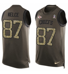 Men's Nike Kansas City Chiefs #87 Travis Kelce Limited Green Salute to Service Tank Top NFL Jersey