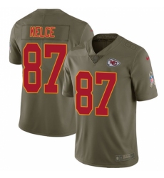 Men's Nike Kansas City Chiefs #87 Travis Kelce Limited Olive 2017 Salute to Service NFL Jersey