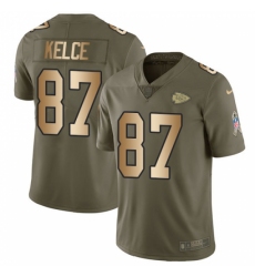 Men's Nike Kansas City Chiefs #87 Travis Kelce Limited Olive/Gold 2017 Salute to Service NFL Jersey