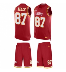 Men's Nike Kansas City Chiefs #87 Travis Kelce Limited Red Tank Top Suit NFL Jersey