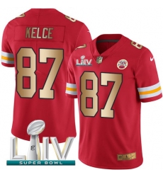 Men's Nike Kansas City Chiefs #87 Travis Kelce Red Super Bowl LIV 2020 Stitched NFL Limited Gold Rush Jersey