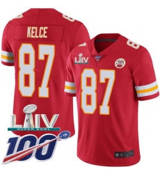 Men's Nike Kansas City Chiefs #87 Travis Kelce Red Super Bowl LIV 2020 Team Color Stitched NFL 100th Season Vapor Untouchable Limited Jersey