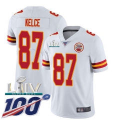 Men's Nike Kansas City Chiefs #87 Travis Kelce White Super Bowl LIV 2020 Stitched NFL 100th Season Vapor Untouchable Limited Jersey